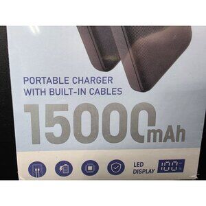 Portable 15000mAh Power Bank With Built-In Cables LED Display 22.5W